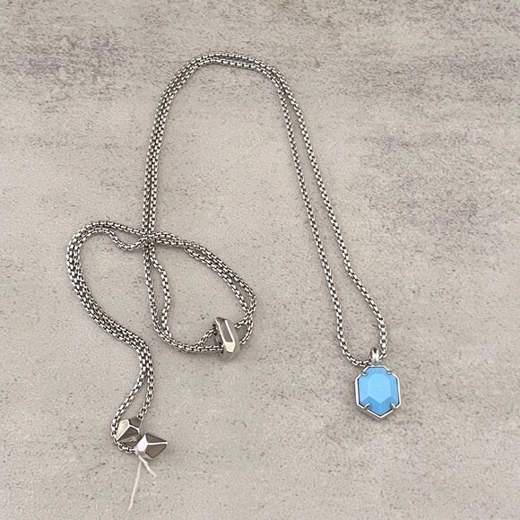 Kendra Scott Teo Turquoise Pendant Adjustable Slider Bead Necklace Rhodium 30" - Picture 1 of 6